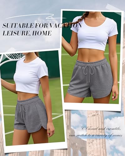 3 Pack Women's Waffle Knit Shorts Cotton Drawstring Lounge Summer Comfy Casual Shorts with Pockets