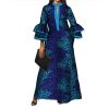 Womens Double Layered Bell Sleeve African Maxi Dress Ankara Wedding Party Dress