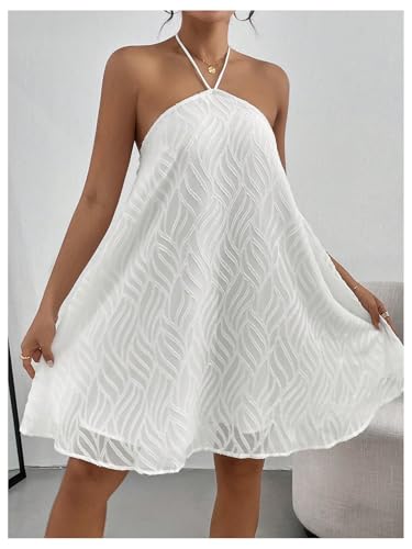 Women's Summer Mini Dress Sleeveless Tie Back Halter Flowy Short Dress