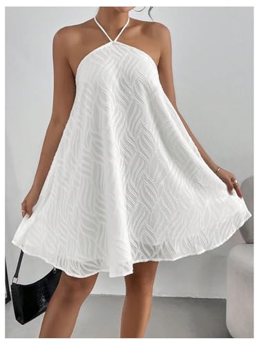 Women's Summer Mini Dress Sleeveless Tie Back Halter Flowy Short Dress
