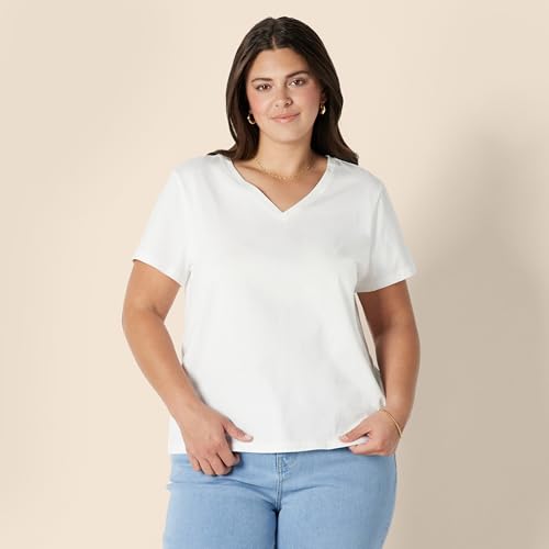 Women's Regular Fit 100% Cotton V-Neck Short Sleeve T-Shirt, Multipacks