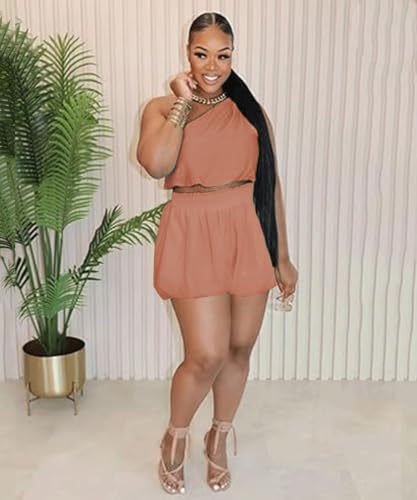 Womens 2 Piece Outfits Summer Short Sets Matching Off Shoulder Top Waist Shorts With Pocket Casual Outfits