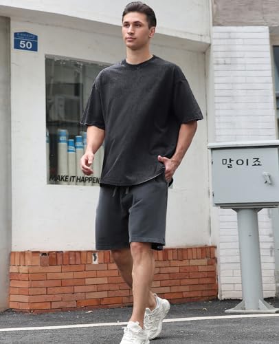 Men's Cotton T-Shirts Oversized Unisex Short Sleeves Casual Loose Wash Solid Basic Tee Tops