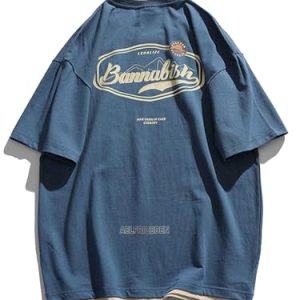 Mens Oversized T Shirts Graphic Tees Print Crew Neck Cotton Tops Streetwear Casual Shirt