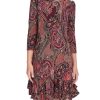 Women's 3/4 Sleeve High Neck Ruffle Trim Jersey Mini Dress