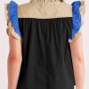 Womens Ruffle Color Block Tank Tops Summer Casual Dressy V Neck Pleated Blouse Loose Fit Sleeveless Shirts