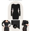 Dress Long Sleeve Midi Bodycon Dresses for Women Square Neck Shapewear Tummy Control Built-in Bra Party