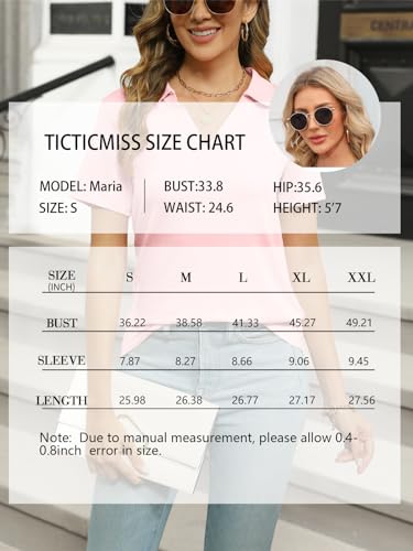 Women's Polo Shirts Short Sleeve V Neck Summer Tops Business Casual Collared Shirts Loose Tees