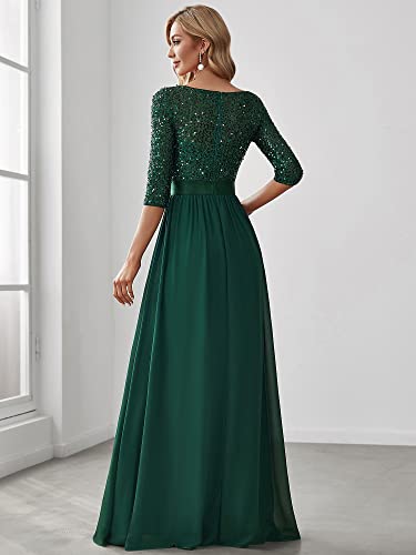 Women's Elegant A Line Crew Neck Half Sleeve Sequin Maxi Evening Dress 00683