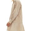 Womens Striped Shirt Mini Dress Long Sleeve Collared Ruffle Hem Button Up Tunic Flowy Swing Dresses