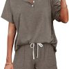 Two Piece Outfits for Women Lounge Sets Button Down Top and Shorts Set Sweatsuits with Pockets