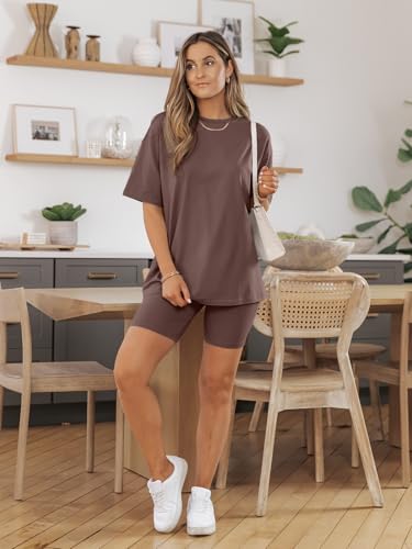 Womens 2 Piece Sets Summer Outfits 2025 Two Piece Lounge Set Matching Clothing Oversized Tshirts Biker Short Fashion