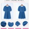 Womens Summer Crewneck Puff Sleeve Babydoll Elegant Empire Waist Mini Swing Skater Dresses with Pockets