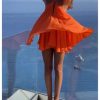 Women's Halter Dress Tie Open Back Twist Sleeveless Flowy A Line Mini Dresses