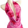Women's Tie Dye Mesh Halter Mini Dress Deep V Neck Draped Backless Sleeveless Vacation Summer Dresses