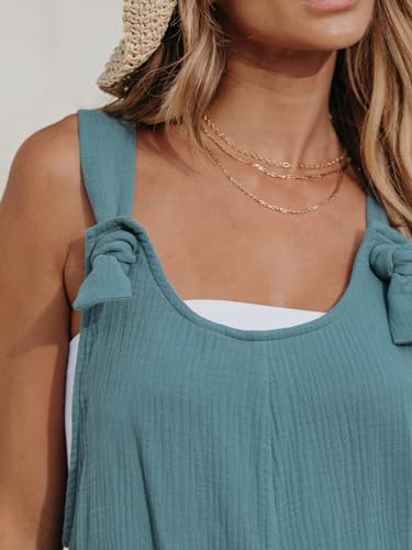 Women's Summer Sleeveless Overall Adjustable Loose Jumpsuit Beach Romper Travel Vacation Outfits with Pockets