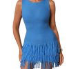 Women's Fringe Sleeveless Mini Dress Crew Neck Bodycon Knit Party Club Dresses