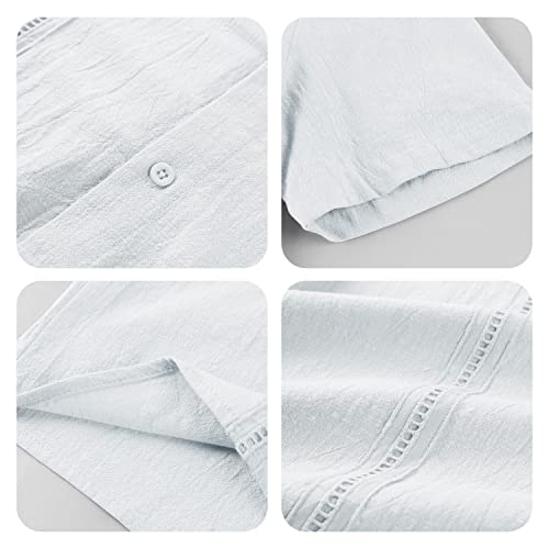 Mens Short Sleeve Cuban Camp Guayabera Shirt Linen Cotton Hippie Beach Button Down Shirts