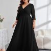 Plus Size Maxi Formal Dress Lace Chiffon Floral V-Neck Wrap Wedding Guest Evening Gown Cocktail Prom 3/4 Sleeves
