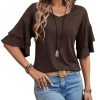 Womens Top Ruffle Sleeve Blouses V Neck T Shirts Casual Outfit Bell Sleeve Tee Spring Fall Summer Fashion Clothes Cute Tunic