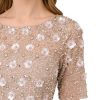 Women's Long Hand Beaded 3D Floral Dress with Elbow Sleeves