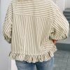 51-VldvNucL.jpg Womens Summer Tops Dressy Casual Blouse Top Ruffled Short Sleeve Button Down Striped Shirt
