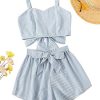 Women's 2 Piece Outfits Summer Sleeveless Tie Back Crop Cami Top and Shorts Set