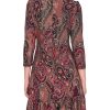 Women's 3/4 Sleeve High Neck Ruffle Trim Jersey Mini Dress