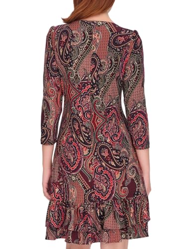Women's 3/4 Sleeve High Neck Ruffle Trim Jersey Mini Dress