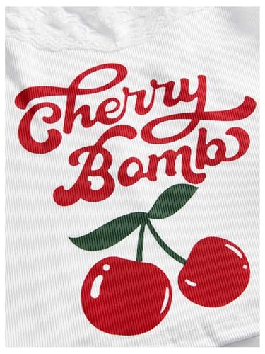 Women's 2 Piece Summer Cute Outfits Cherry Letter Print Bow Cami Top Ruched Bloomers Shorts Set