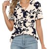 Womens Polo Shirts Dressy V Neck Business Casual Tops Lapel Collar Short Sleeve Summer Shirts Loose Fit Work Blouses