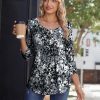 51CJ2ZXMkgL.jpg 3/4 Sleeve Tops for Women Crew Neck Blouses Pleated Casual Shirts Fall Work Clothes 2025