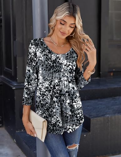 51CwMi7BtwL.jpg 3/4 Sleeve Tops for Women Crew Neck Blouses Pleated Casual Shirts Fall Work Clothes 2025
