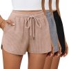 3 Pack Women's Waffle Knit Shorts Cotton Drawstring Lounge Summer Comfy Casual Shorts with Pockets