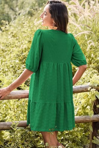 Womens Dresses Summer V Neck Drawstring Embroidered Half Sleeve Mini Dress Boho Dresses for Women 2025 Sundresses
