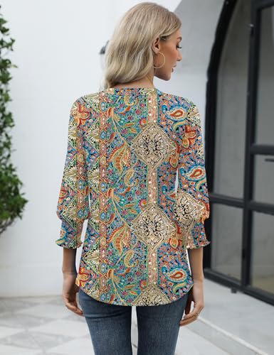 Women's 2025 Fashion Tops 3/4 Length Sleeve Business Casual Blouses Summer Tees Shirts S-4X