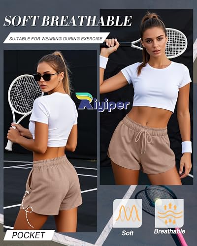 3 Pack Women's Waffle Knit Shorts Cotton Drawstring Lounge Summer Comfy Casual Shorts with Pockets