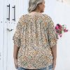 Womens Plus Size Tops 3/4 Ruffle Sleeve Shirts Crewneck Pleated Blouses Dressy Casual Fashion Tunic Top (1X-5X)