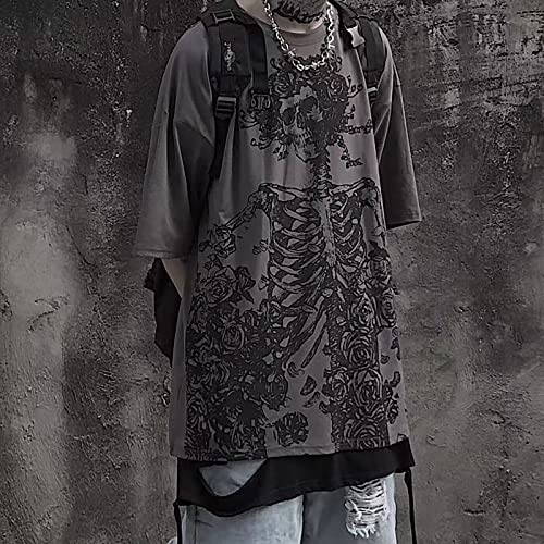 Gothic Casual Loose Oversized T-Shirt Harajuku Street Trend Men and Women Personalized Print Rock Animation Punk