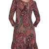 Women's 3/4 Sleeve High Neck Ruffle Trim Jersey Mini Dress