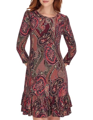 Women's 3/4 Sleeve High Neck Ruffle Trim Jersey Mini Dress