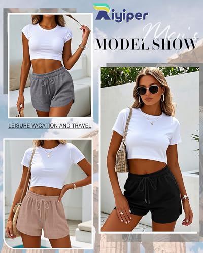 3 Pack Women's Waffle Knit Shorts Cotton Drawstring Lounge Summer Comfy Casual Shorts with Pockets