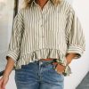 51TzAPmSEFL.jpg Womens Summer Tops Dressy Casual Blouse Top Ruffled Short Sleeve Button Down Striped Shirt
