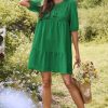 Womens Dresses Summer V Neck Drawstring Embroidered Half Sleeve Mini Dress Boho Dresses for Women 2025 Sundresses
