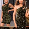 Sequin Velvet Prom Dress,Cut Out One Shoulder Short Formal Dresses,Sparkly Outfits Women HOCO Birthday Cocktail