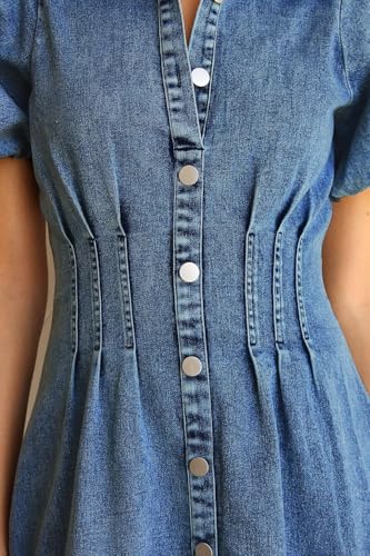 Summer Denim Dress for Women Puff Sleeve Slim Fit Jean Dresses for Women 2025 Casual