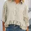 51n2dY2Bi3L.jpg Womens Summer Tops Dressy Casual Blouse Top Ruffled Short Sleeve Button Down Striped Shirt