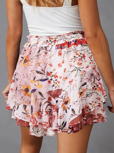 Flowy Shorts for Women Casual Cute Floral Skorts Chiffon Ruffle Tennis Mini Skirts Butterfly Summer Boho Shorts