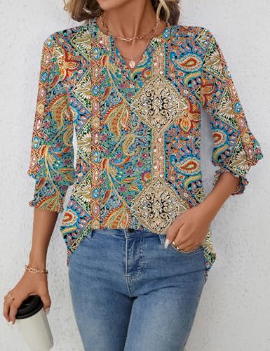 Women's 2025 Fashion Tops 3/4 Length Sleeve Business Casual Blouses Summer Tees Shirts S-4X