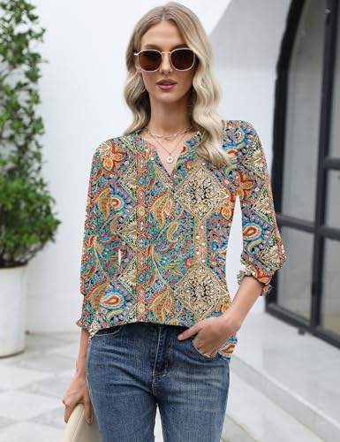 Women's 2025 Fashion Tops 3/4 Length Sleeve Business Casual Blouses Summer Tees Shirts S-4X
